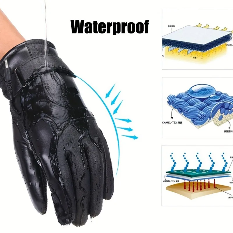 USB Heated Hand Warmer Gloves Waterproof Black Full Finger Touch Screen windproof Gloves Motorbike Locomotive Gloves