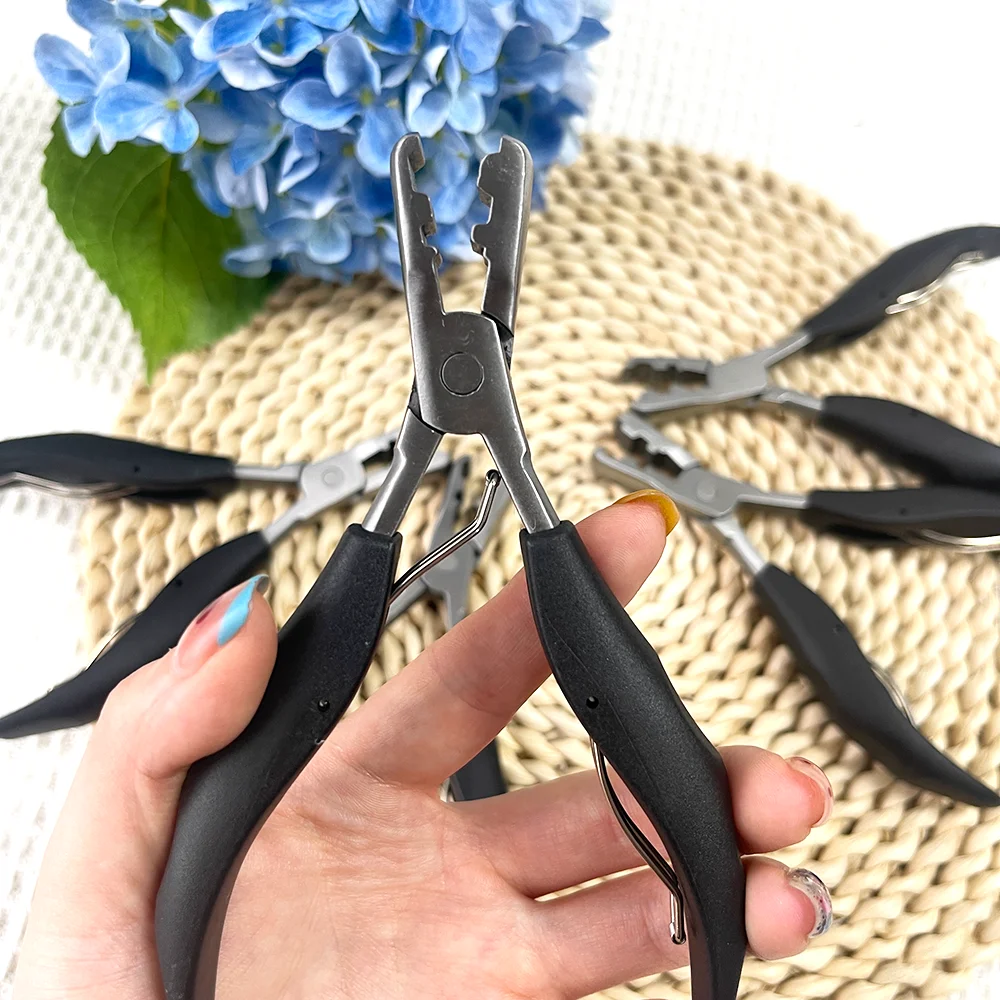 5.7 inch 2 in 1 Black Handle Plier with Flat Grooves 3mm and 5mm grooves Pre-Bonded Hair Extension Clamp