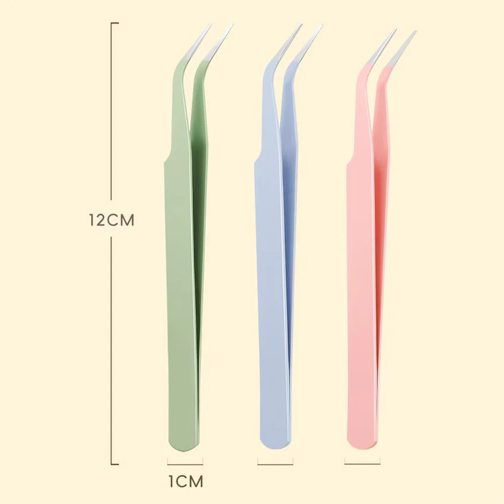 Pinzette curve dritte in acciaio inossidabile Pinzette per ciglia colorate rosa blu viola fai da te Adesivo per nail art Strumento per la raccolta di strass