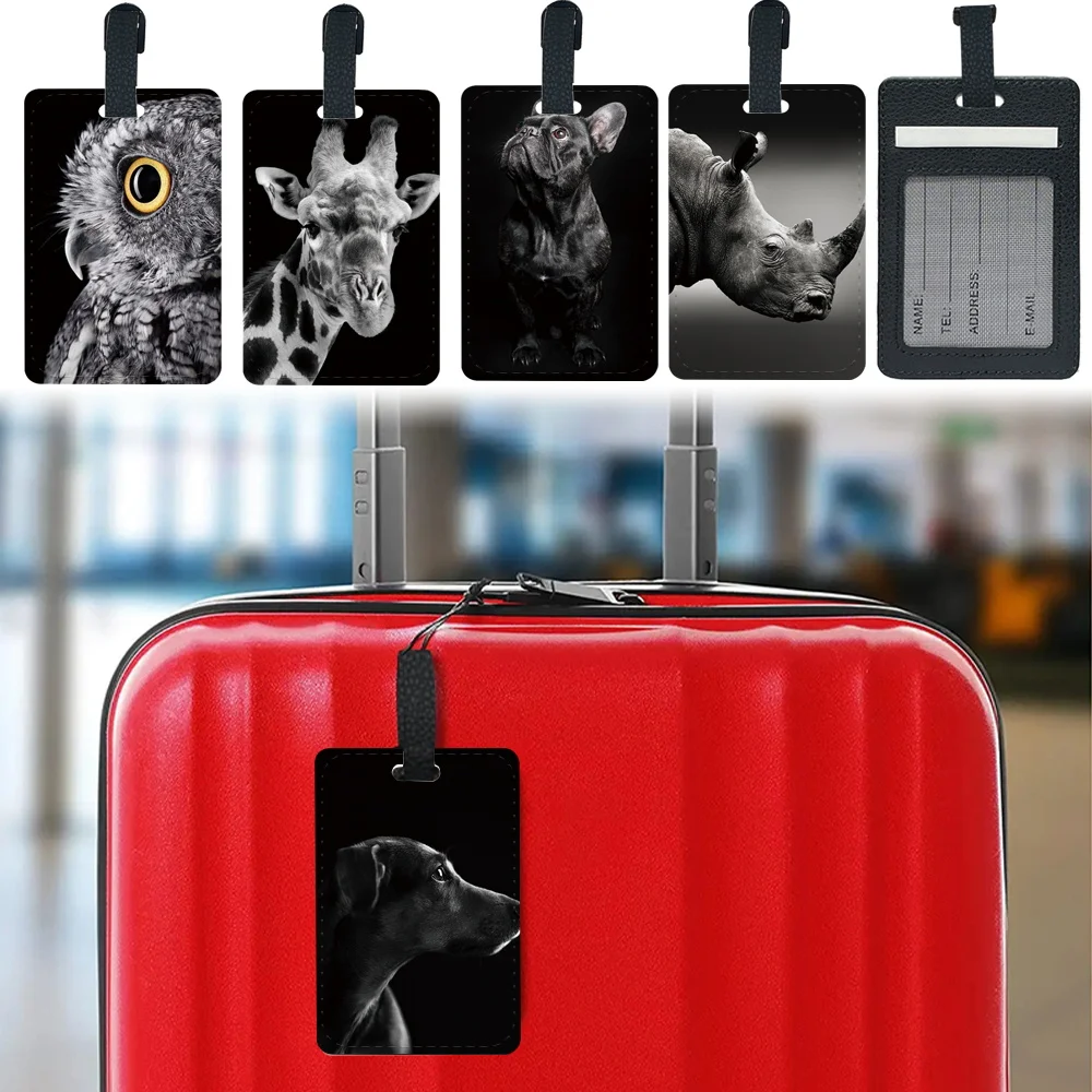 

Portable Luggage Tag Pass Personalized Pu Travel Luggage Tags Fashion Baggage Boarding Tag Holder ID Name Address Animal Pattern