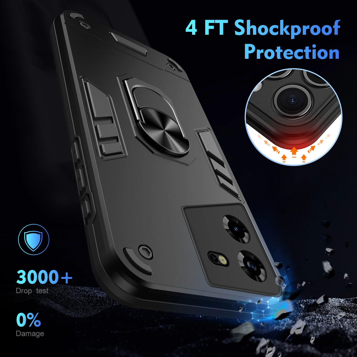 Case for Tecno Pova 5 Pova5 Armor Shockproof Car Magnetic Ring Holder Hard Matte Luxury Phone Cover TecnoPova5 LH7n Coque L0