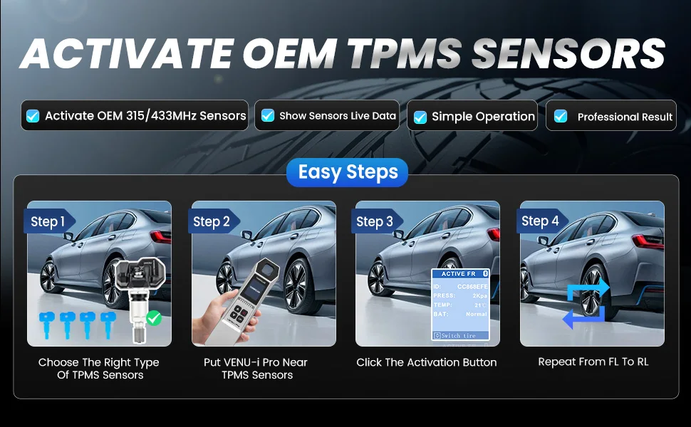 THINKCAR VENU i-Pro TPMS-Diagnosetool – Vollständige Aktivierung, Programmierung, Neulernen | 315MHz/433MHz Universal | Reifendrucküberwachungs-Servicetool – Detail 5