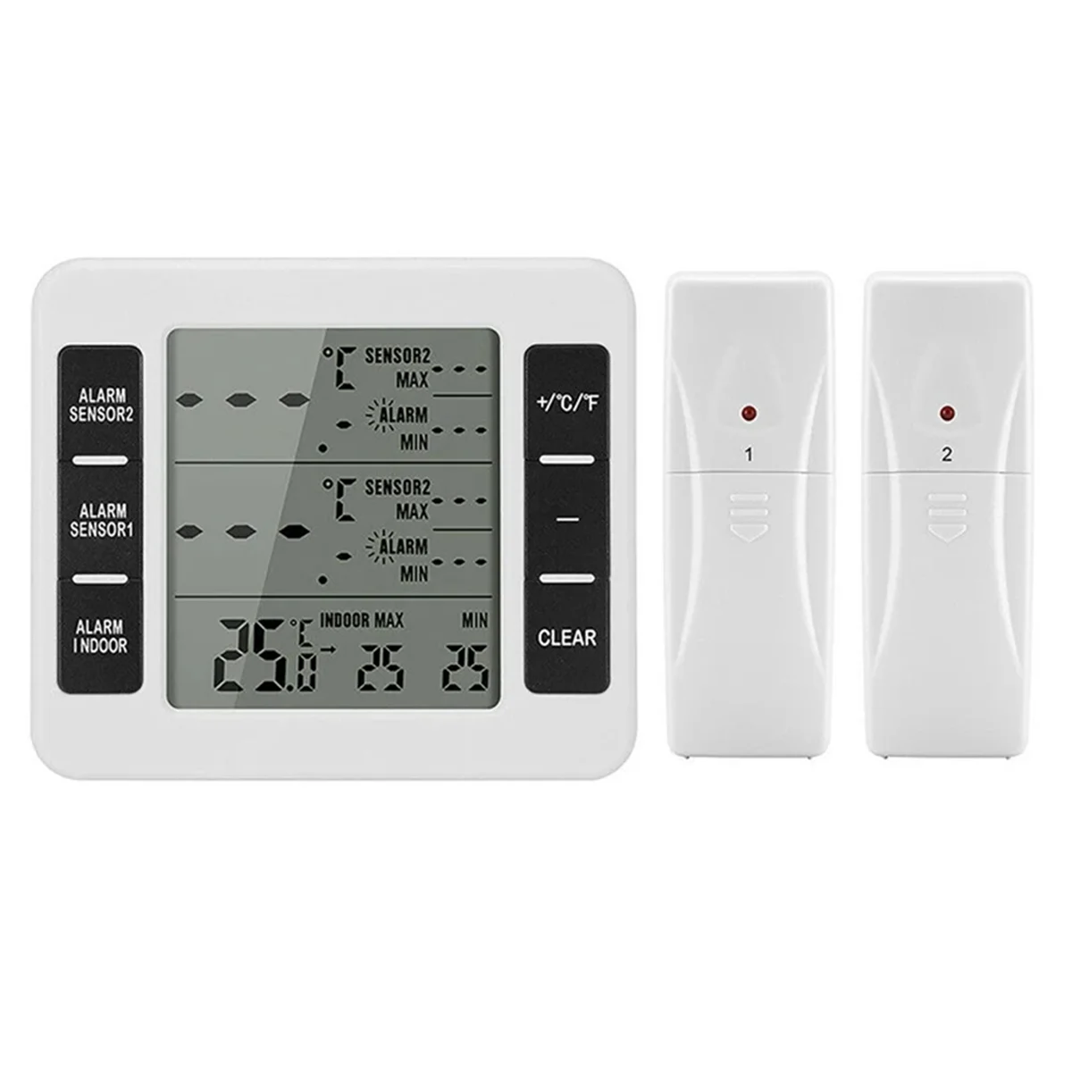 

1Set Wireless Freezer Thermometer 2 Remote Sensors Alarm Low Temperature Refrigerator Thermometer Clock