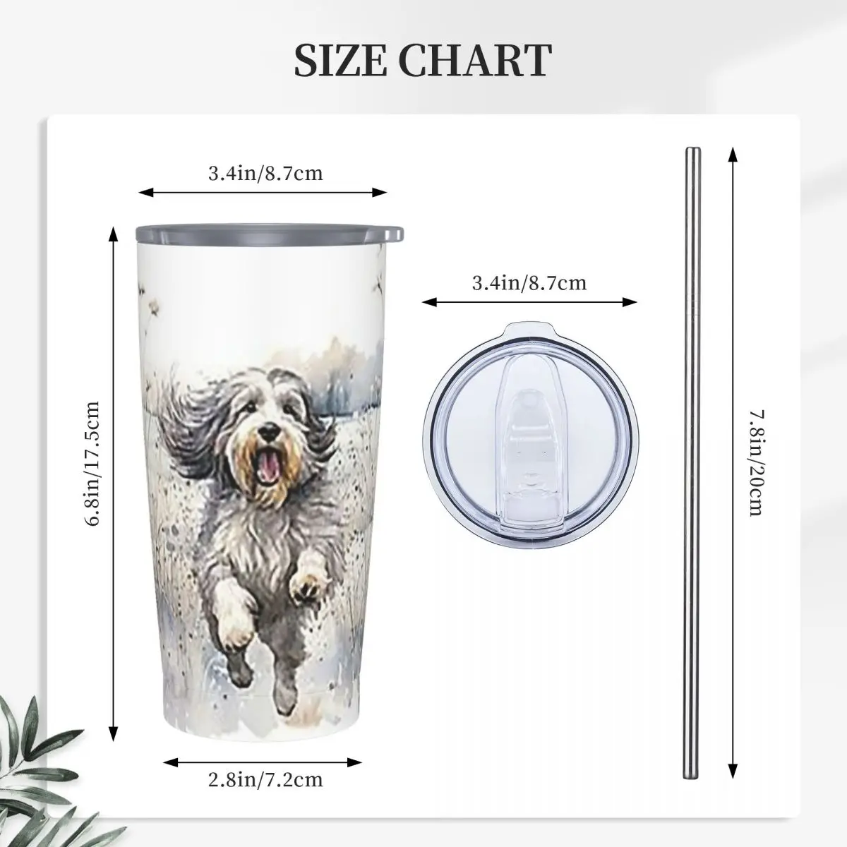 Bearded Collie Dog Paw Prints Stainless Steel Tumbler Vacuum Insulated Mug Thermal Cold Cups Straw With Lid 20oz