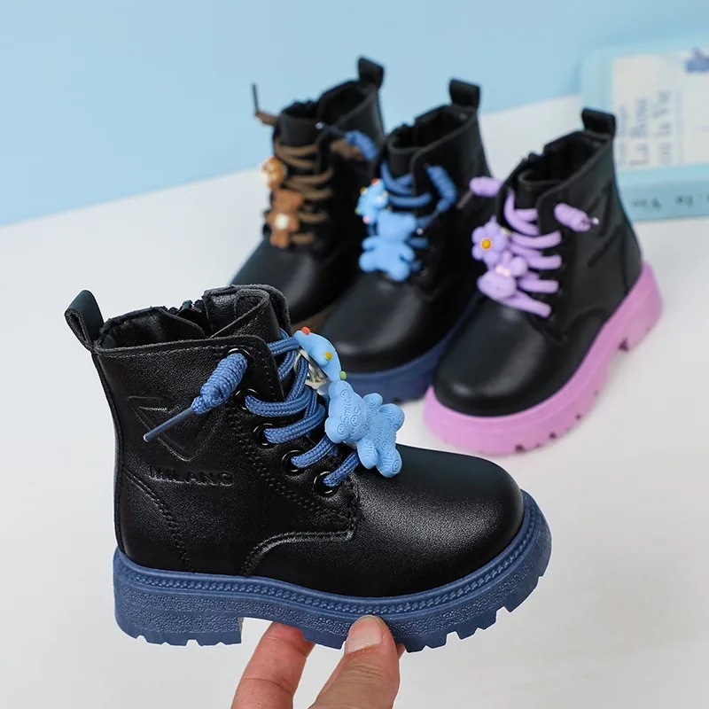 Multi-color Girls Boots with Cartoon Side Zipper Low Heel, Spring and Autumn Outdoor Girls Fashion Boots Sandalias De Mujer