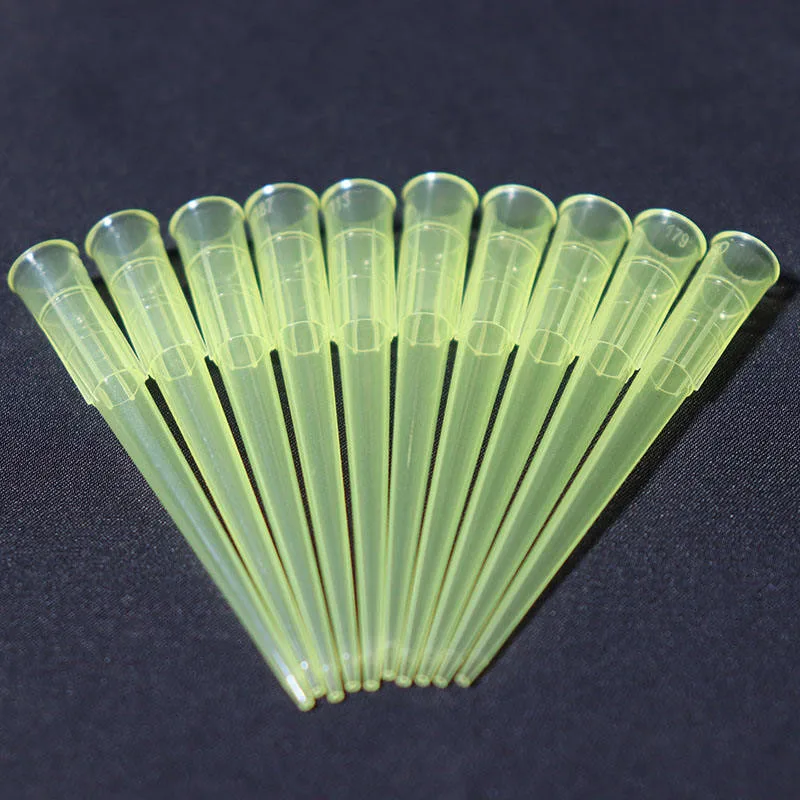 

10 мешков/лот, одноразовые пластиковые насадки для пипеток, 6*50 мм, брендовый пипетка Dlab, универсальные желтые насадки для пипеток на 20-200 мкл