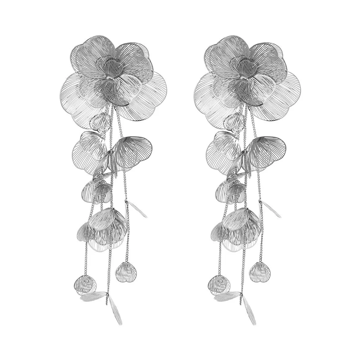 Summer New Women's Luxury Alloy Flower Multi Layer Flower Earrings