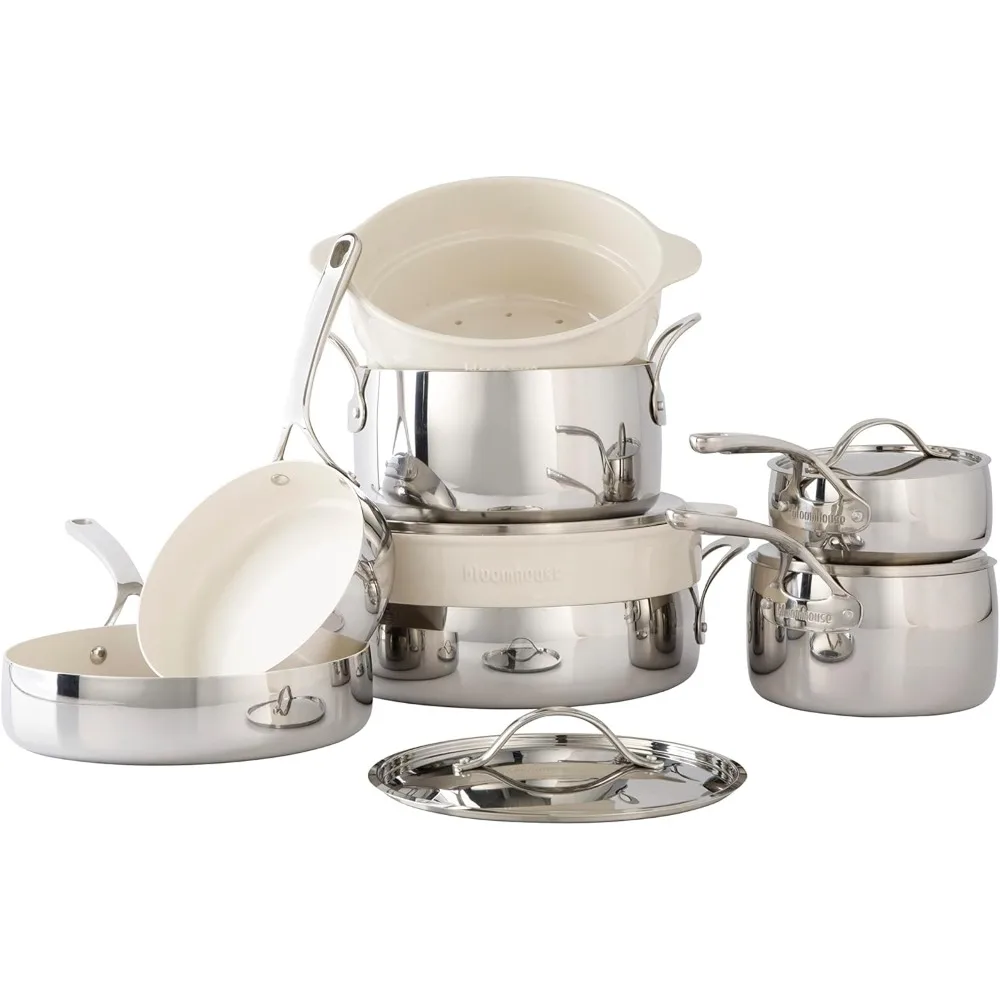 Oprah's Favorite Things - 12 Piece Triply Stainless Steel Pots and Pans Cookware Set W/Non-Stick Non-Toxic Ceramic Interior