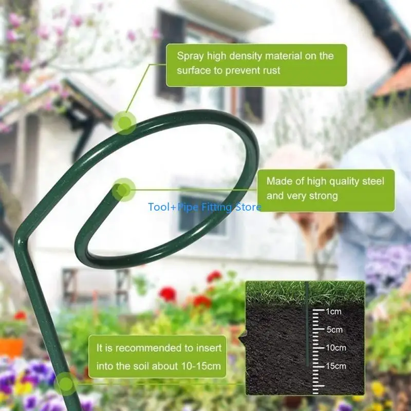 F92B Plant Stake Wrought Iron Rings Single Stem Shrub Holder Garden Support Stakes