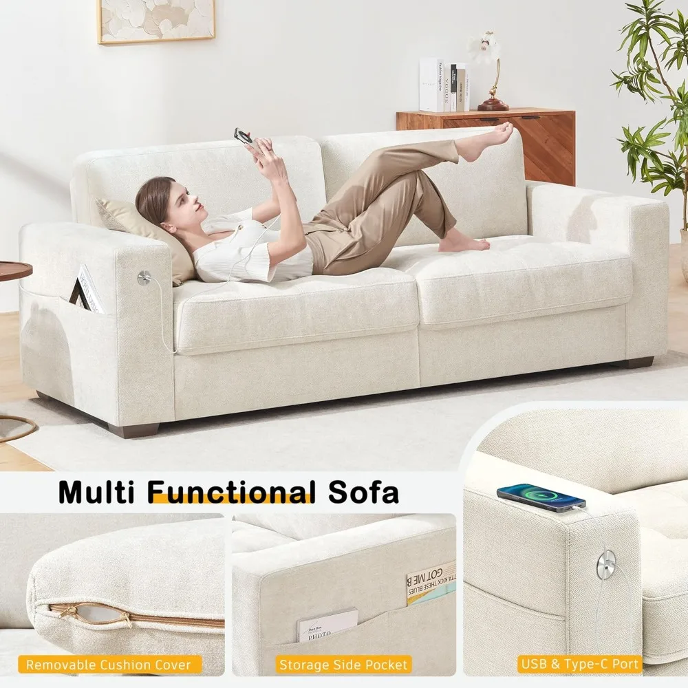 Canapé de salon 89" – Canapé moderne et confortable avec coussin de siège moyennement ferme, housse amovible, accoudoirs larges et ports USB/type-c