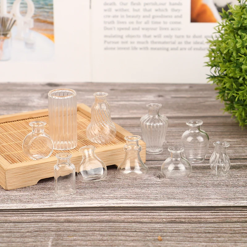 1Pc 1/6 or 1/12 Scale Dollhouse Miniature Glass Vase for Doll House Decoration Accessories Kids Pretend Play Toys DIY