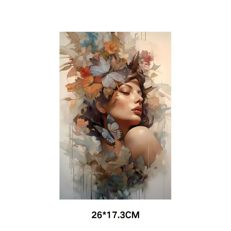 26CM Art photos of nature and beautiful girls Heat Transfer Vinyl Patches Stickers Thermal for Clothing DIY T-shirt Applique