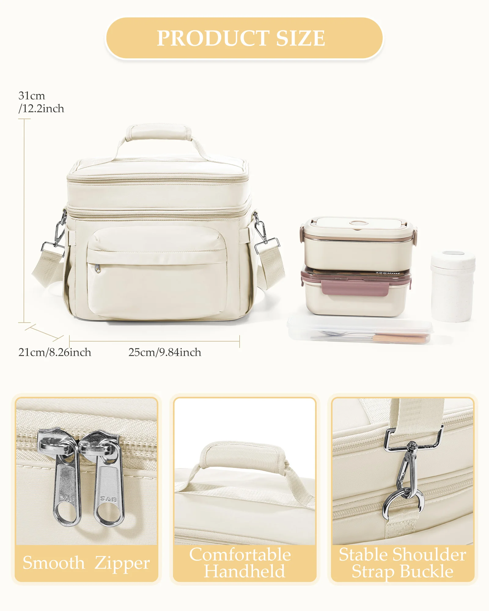 Insulated Lunch Bag for Women Men,Adult Lunch Box with Adjustable Shoulder Strap,Portable Tote Cooler Bag for Office Work Picnic