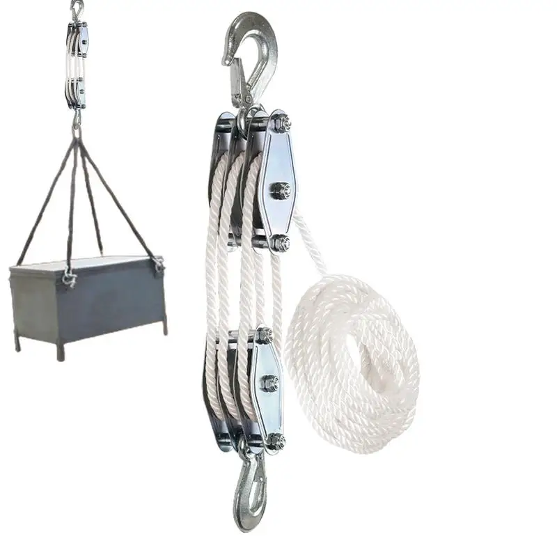 

Block And Tackle Pulley System Rope Pulley Hoist With 6:1 Lifting Power 2200 Lbs Heavy Duty Pulley System 6:1 Lifting Power