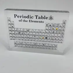 Crystal Periodic Table with Real Elements Samples Letter Decoration Kids Teaching School Display Chemical Element Home Decor