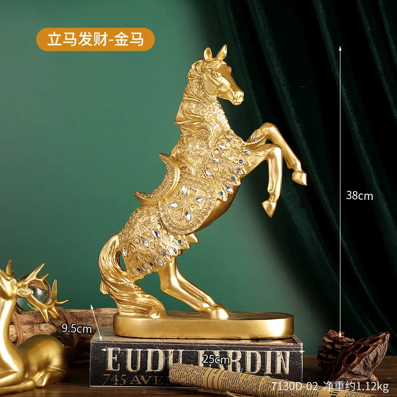 Golden Horse Ornament Living Room TV Cabinet Wine Cabinets Decorative Model Office Tabletop Ornament Housewarming Gift - Image 3