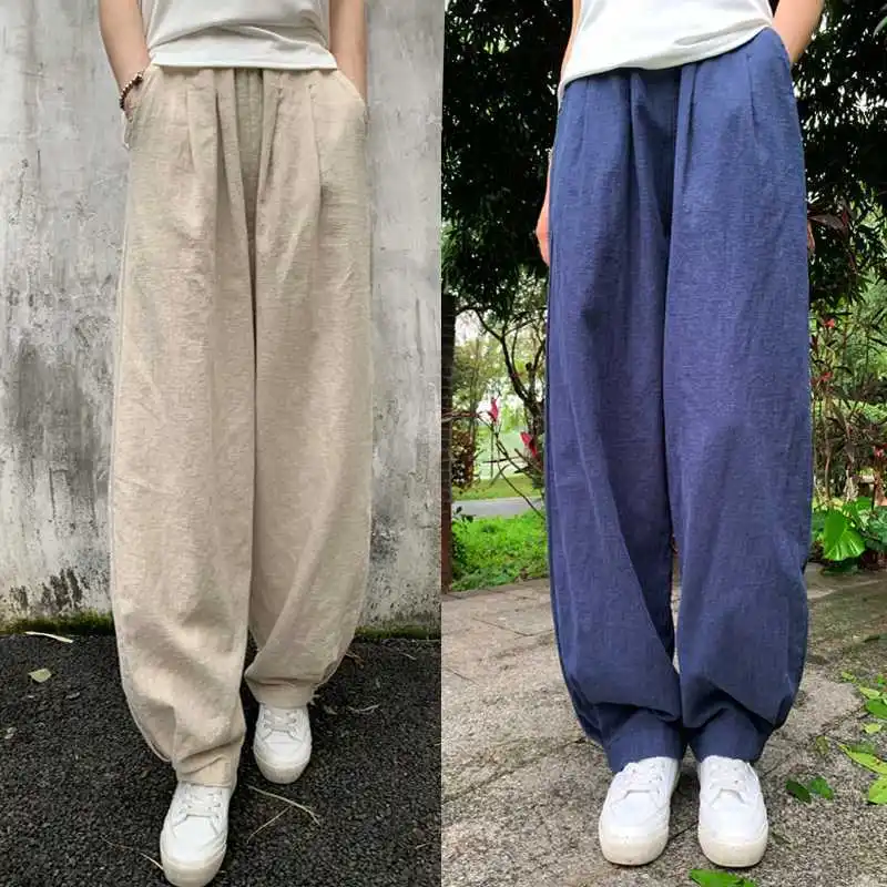 กางเกงฮาเร็มทรงหลวม ปลายขาจั๊ม เอวยางยืด รุ่นปี 2025 สำหรับฤดูใบไม้ร่วงและฤดูหนาว ไซส์พลัส สไตล์จีนย้อนยุค ใช้งานได้หลากหลาย สวมใส่สบาย