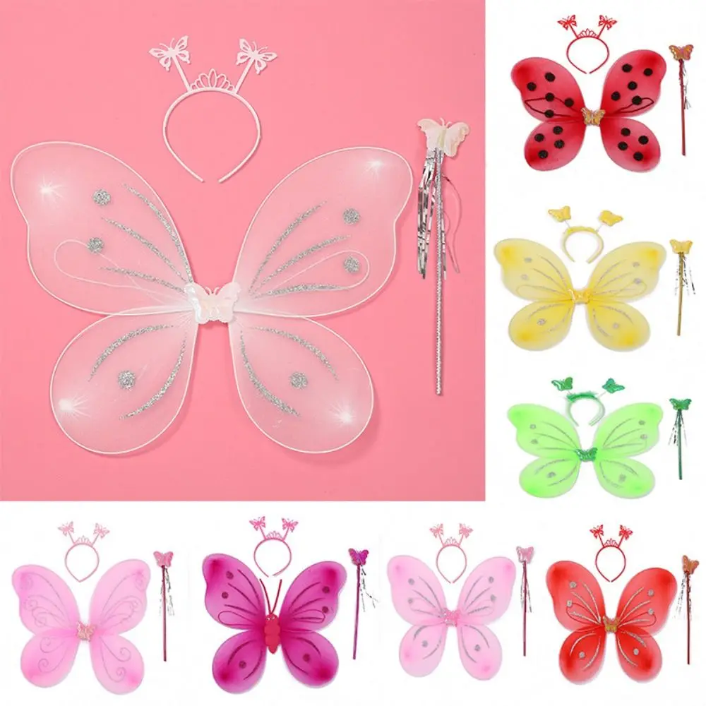 3Pcs/Set Girls Kids Halloween Dressing Up Fancy Dress Glitter Butterfly Fairy Wing Costume