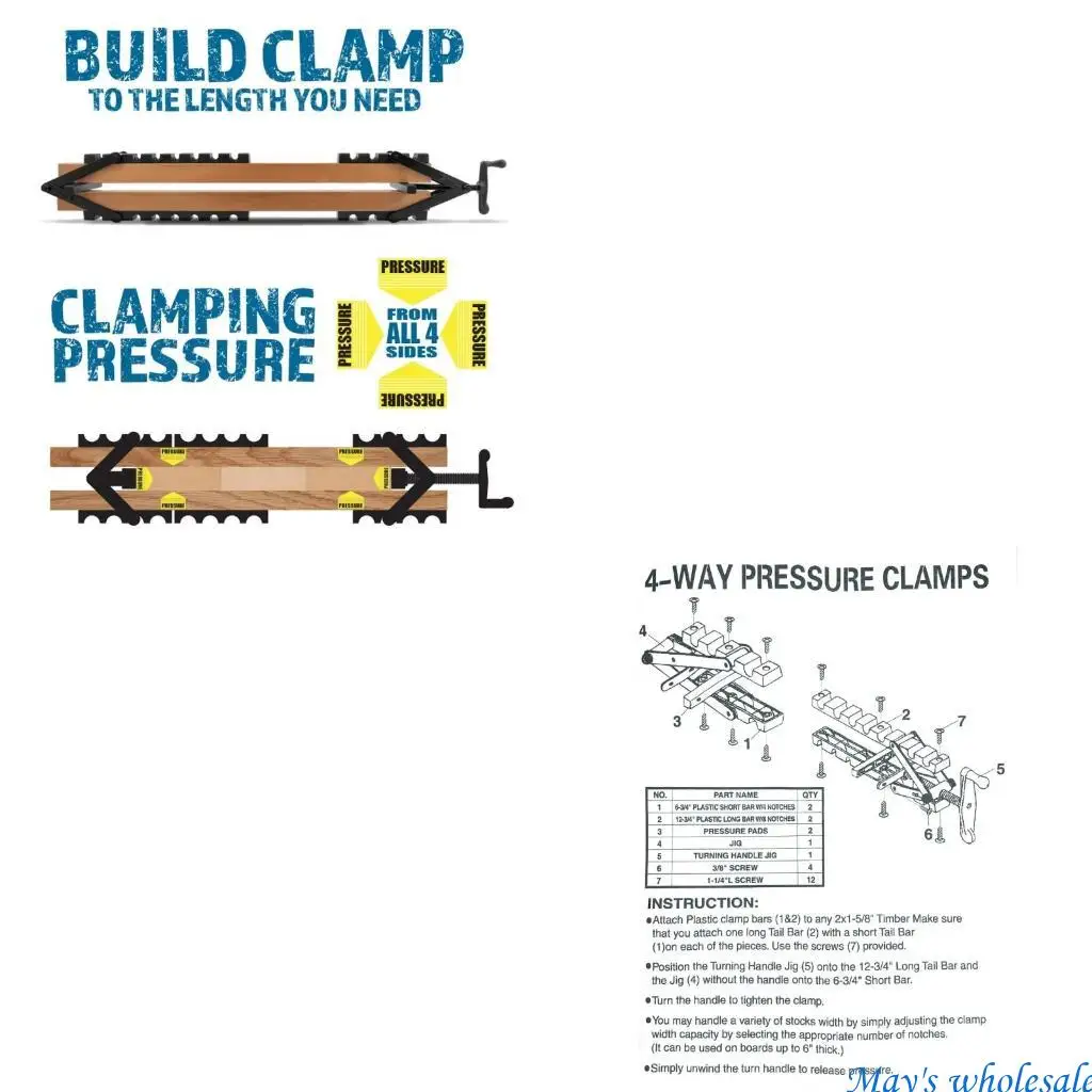 

Panel Fixing Clamp Adjustable Width Bend Resistance Multifunctional 4 Way Pressure Release Clamp for Woodworking 448A