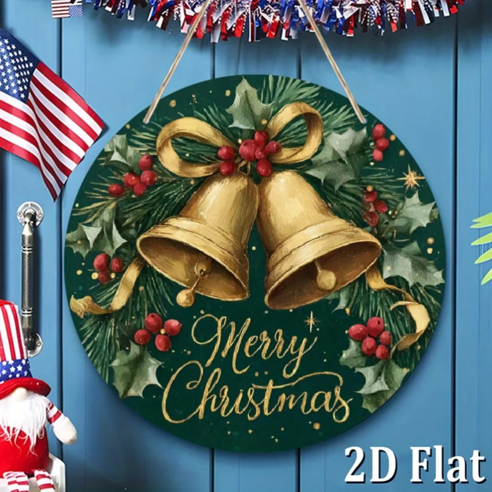 Vintage 2D Flat Christmas Bells Metal Wall Decor – Retro 