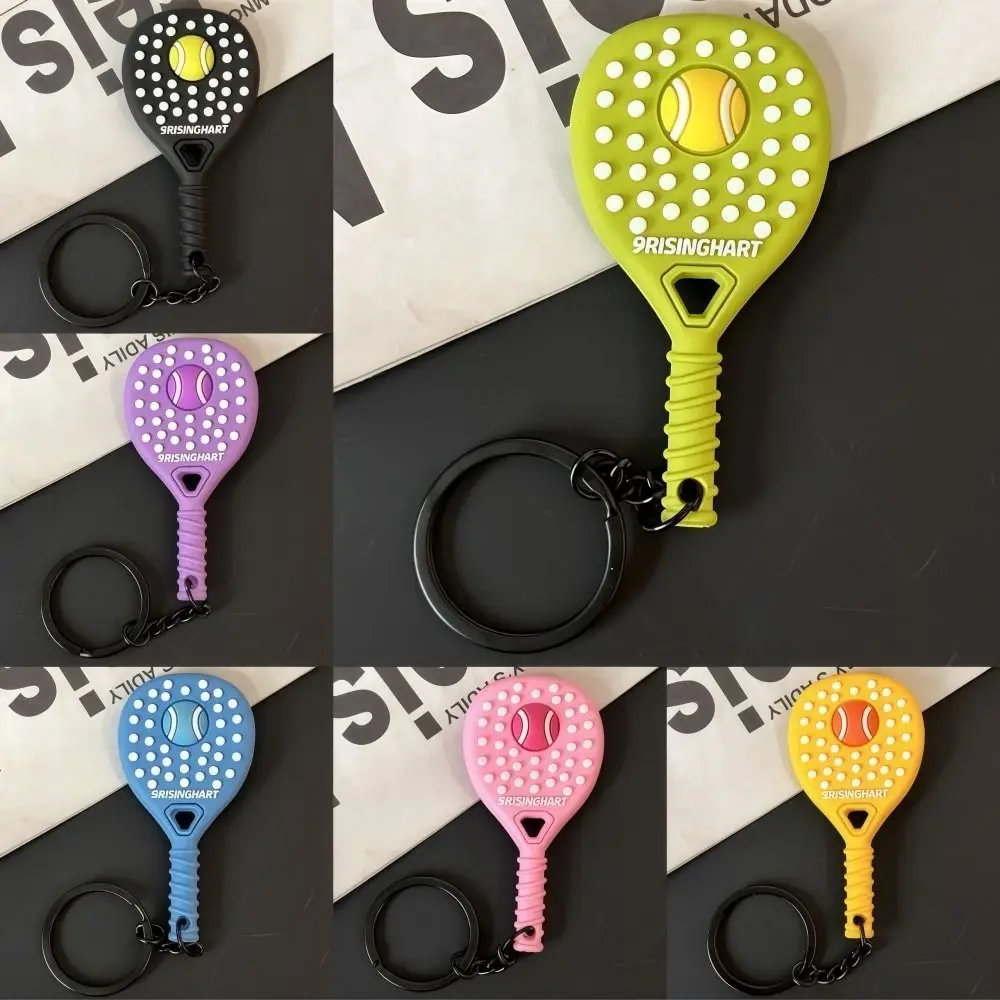 Creativity Mini Tennis Racket Keychain Soft Rubber PVC Sports Key Ring Lifelike Dopamine Racket Bag Pendant Fashion Gifts