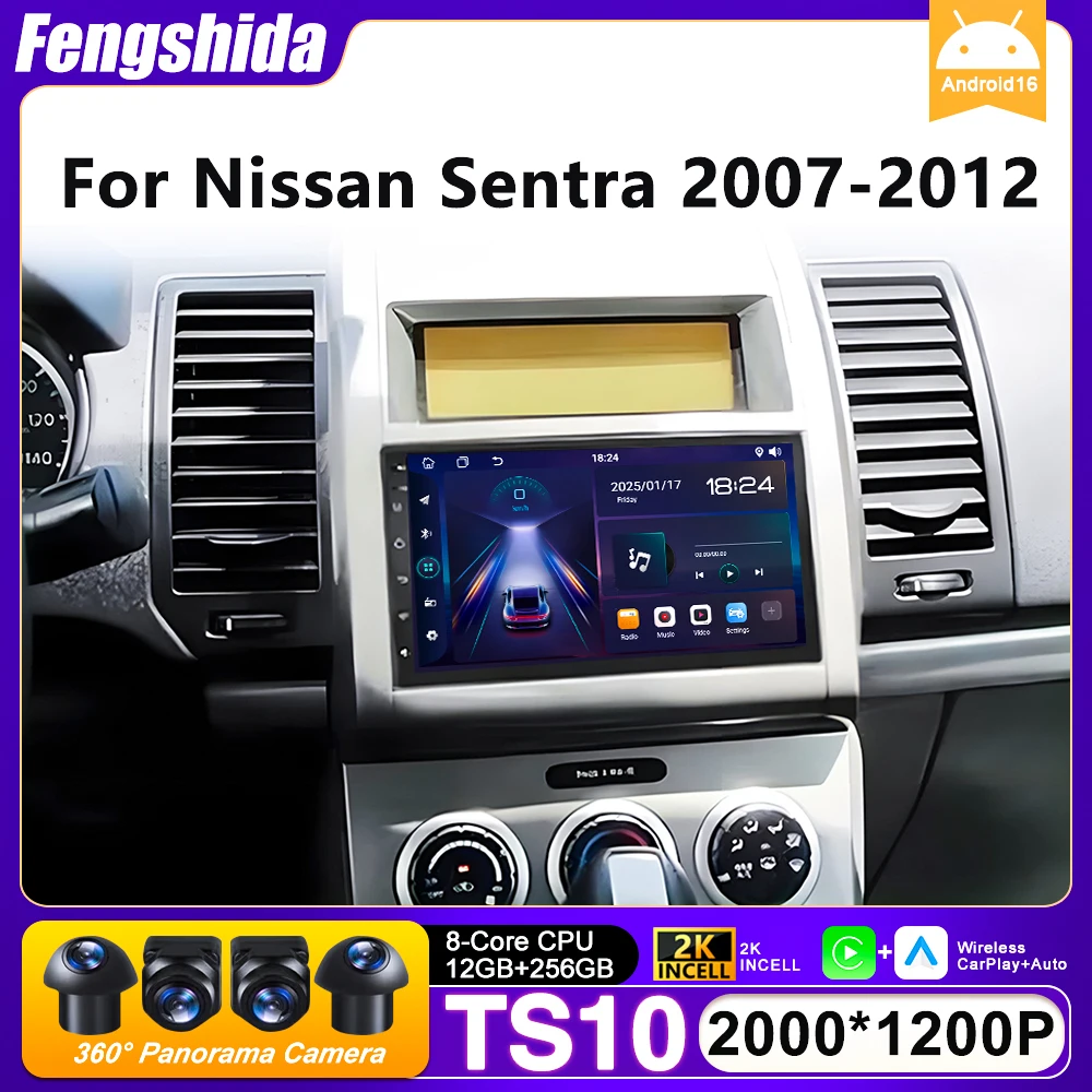 Android 16 Car Radio For Nissan Sentra 2007-2012 GPS Navigation Android Auto Carplay Wifi 4G Autoradio No 2din Display Video DVD