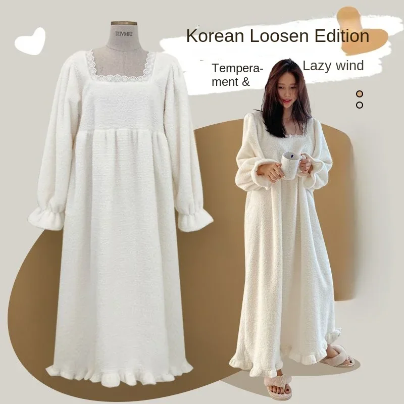 New Robes Luxury Sense Nightdress Women Winter Nightgown Coral Velvet Warm Thick Cute Girl Internet Celebrity Plus Long Pajamas