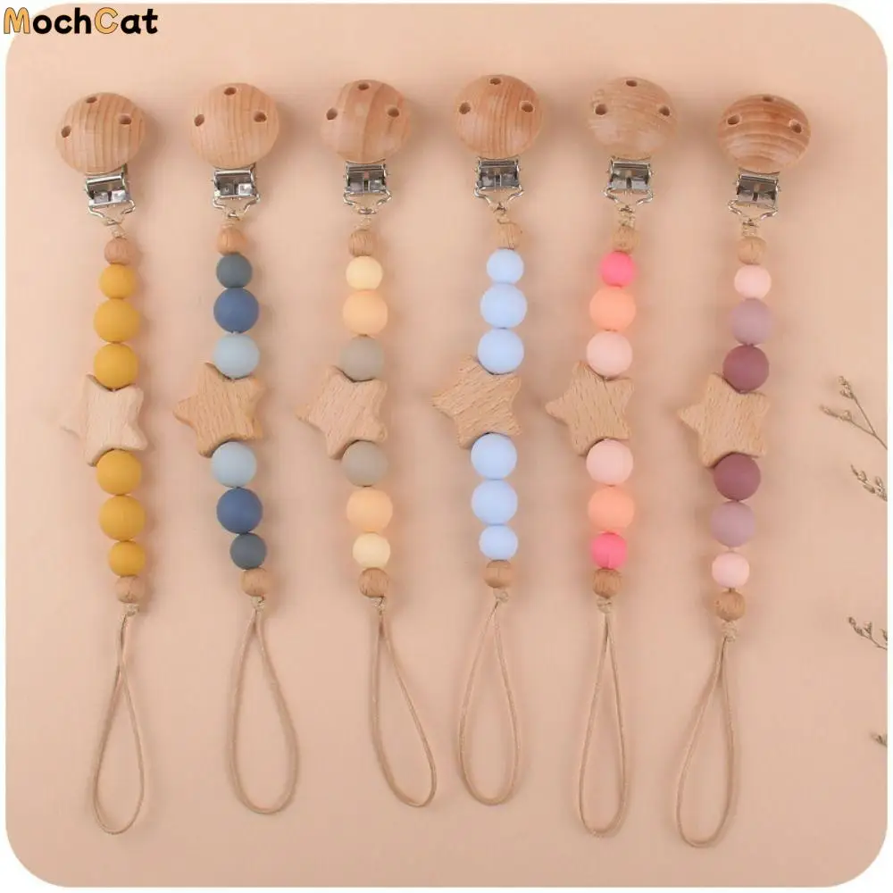 

Wood Nipple Holder Clips Children Toddler Baby Pacifier Chain Dummy Clips Baby Teether Toys Straps Pacifier Holder Clips