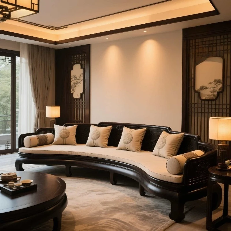 Arhat bed simple Zen tea room push-pull sofa, ebony solid wood curved classical Song's aesthetic utensils