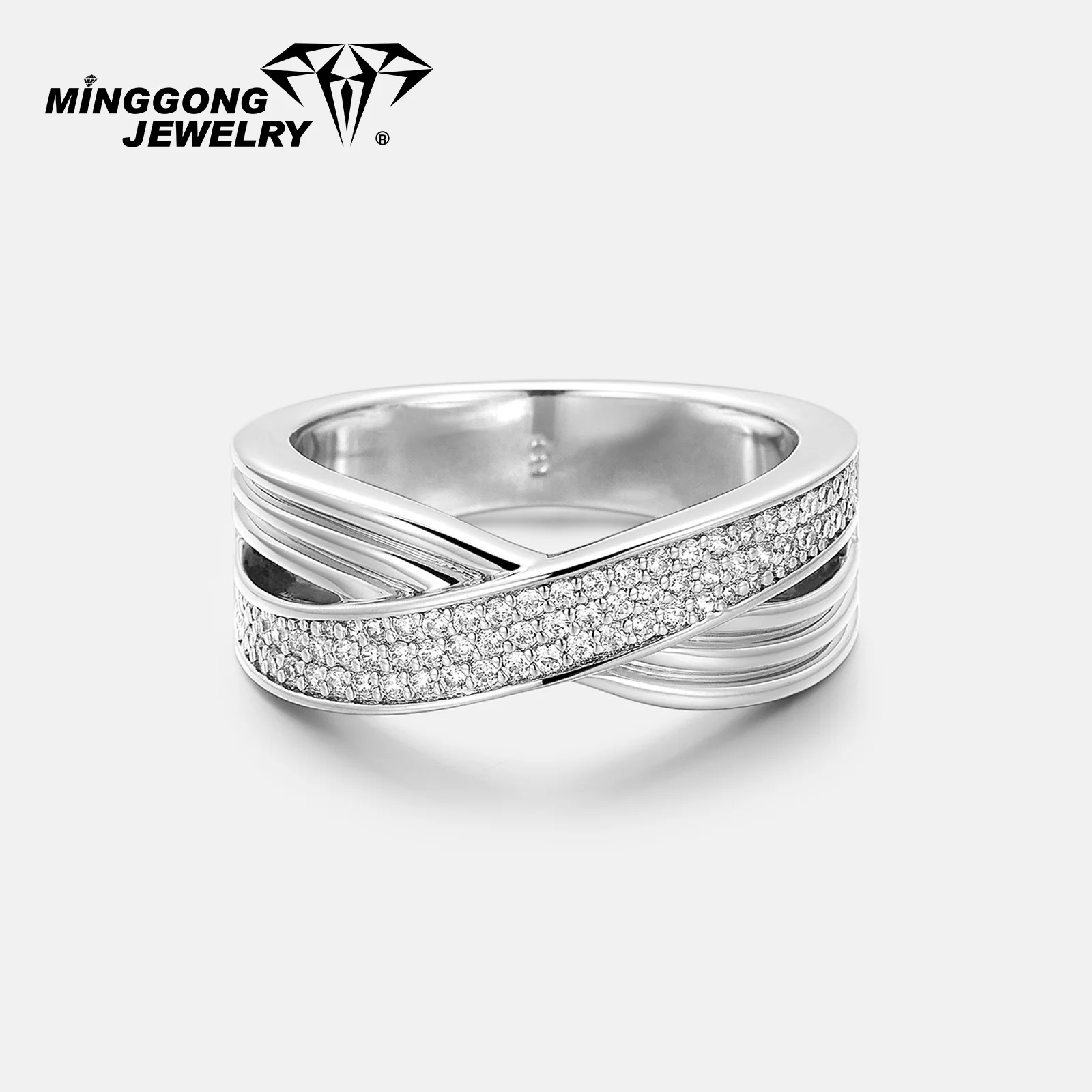 

Women's Customizable S925 Silver 9K/10K/14K/18K Gold Engagement Ring Three-Row Alternating VVS Moissanite Fashionable Gift for