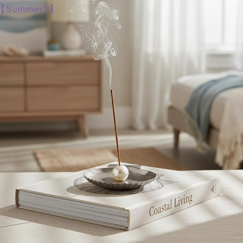 【Xia2】Stainless Steel Seashell-Shaped Incense Holder Faux Pearl Decor Decorative Incense Ash Rack Minimalist Mosquito Coil Tray