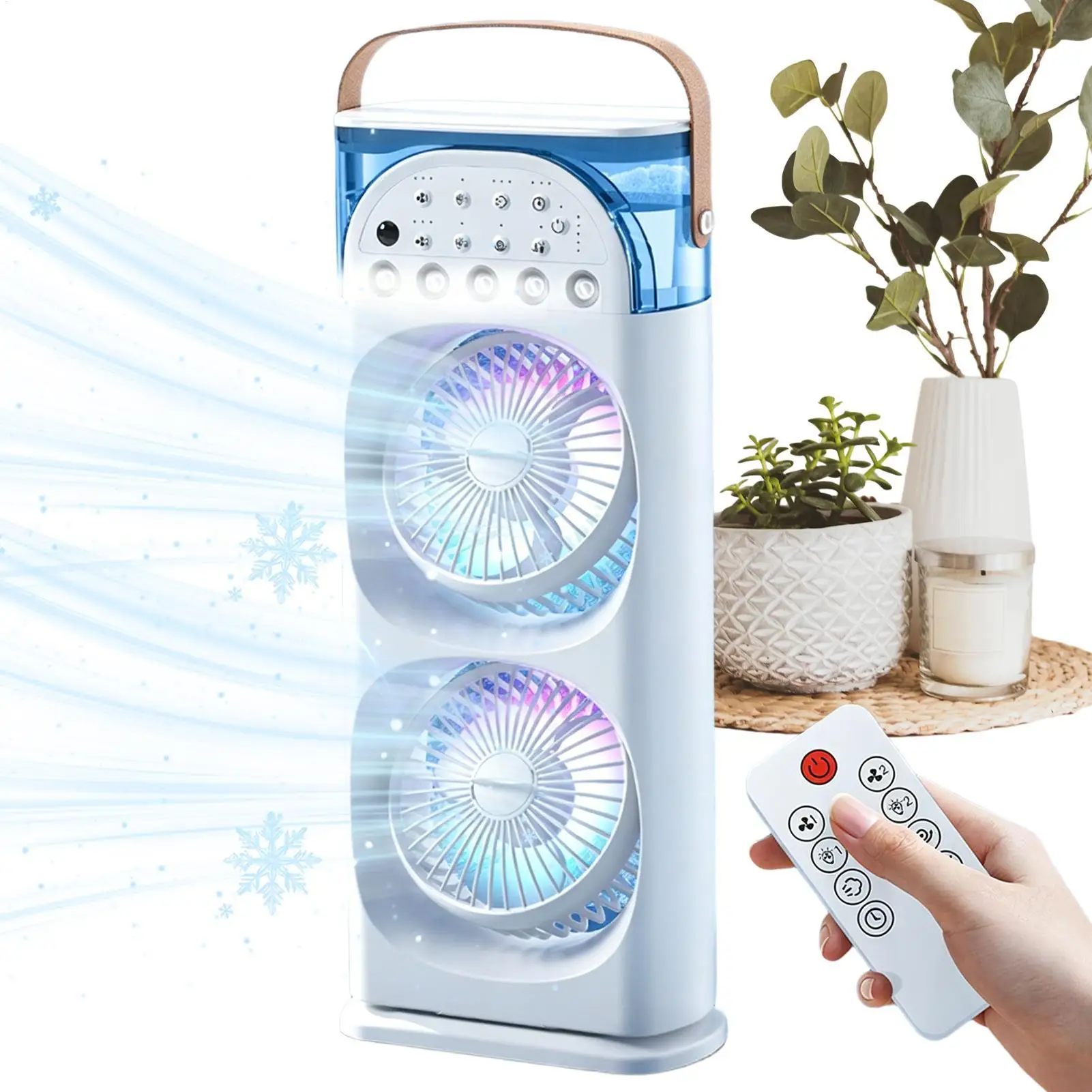 Desk Tower Fan 3-Speed 7-Color Light Misting with Remote Personal Desktop Cooling Fan for Home Apartment Living Room Bedroom