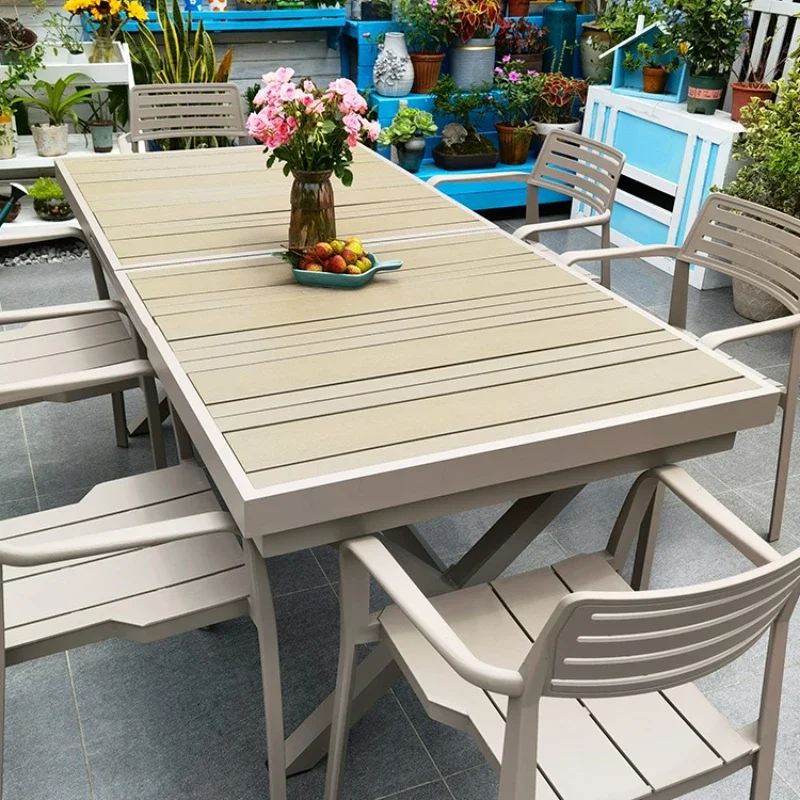 

courtyard garden outdoor terrace balcony Nordic creative leisure multi-person retractable table and chair combination