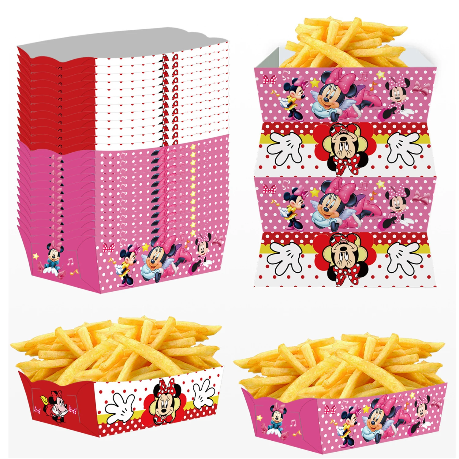 Minnie Mouse Paper Food Serving Tray Food Baske Minnie Birthday Party Supplies for Girls 1st 2nd 3rd Year Birthday Party Decor