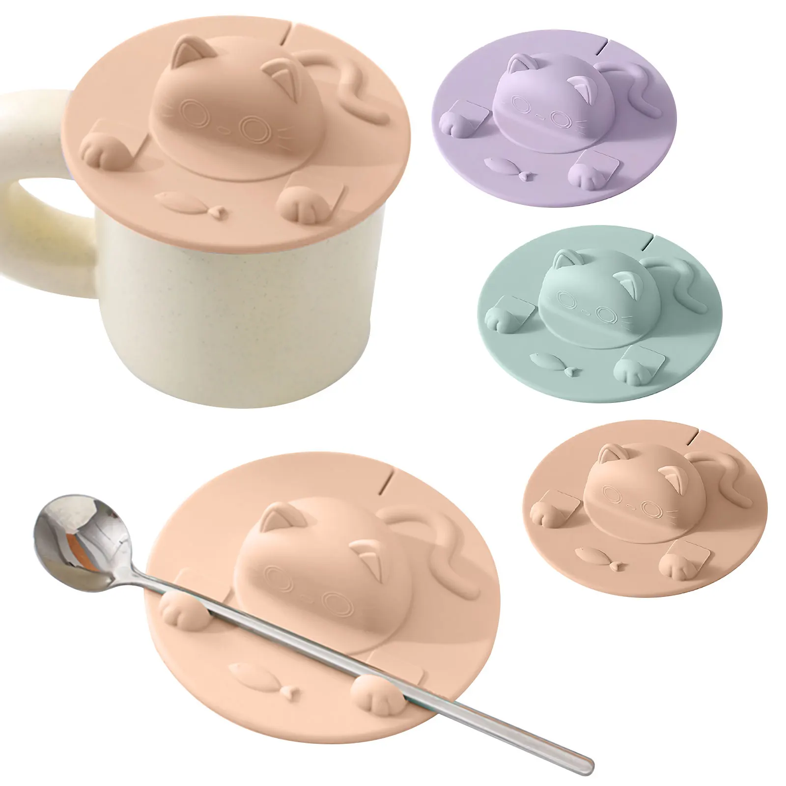 

Cute Cat Ear Silicone Cup Lid Heat Resistant Leakproof Sealed Coffee Mug Cover Drinkware Milk Tea Coffee Accessories Reusable