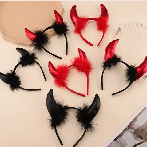 Halloween demon headpiece headband size horn ear hairpin red dark horn Gothic ornament