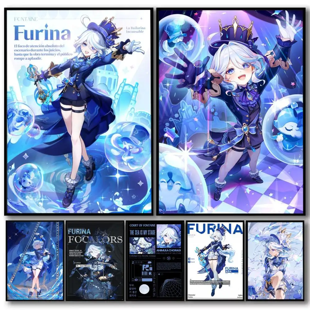 

Genshin lmpact Furina Painting Calligraphy High-Quality Cotton Canvas Poster Wall Art for Living Room Modern Home Decoration