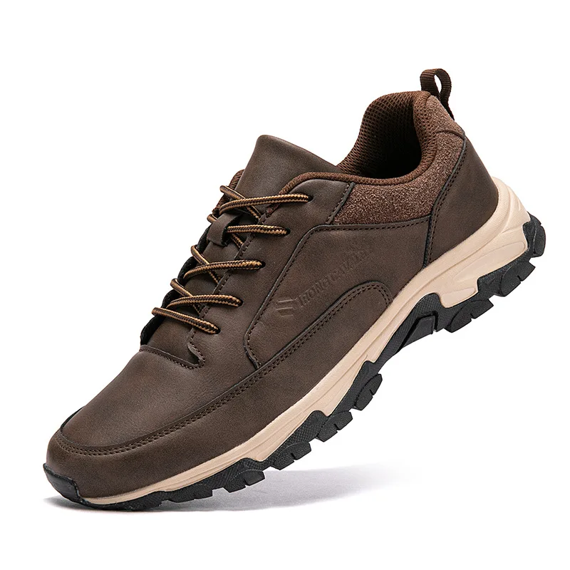 High-end Genuine Leather Men Lightweight Anti-skid Jogging Shoes Outdoor Casual Walking Sneakers Hiking Trainers Plus Size 46 47