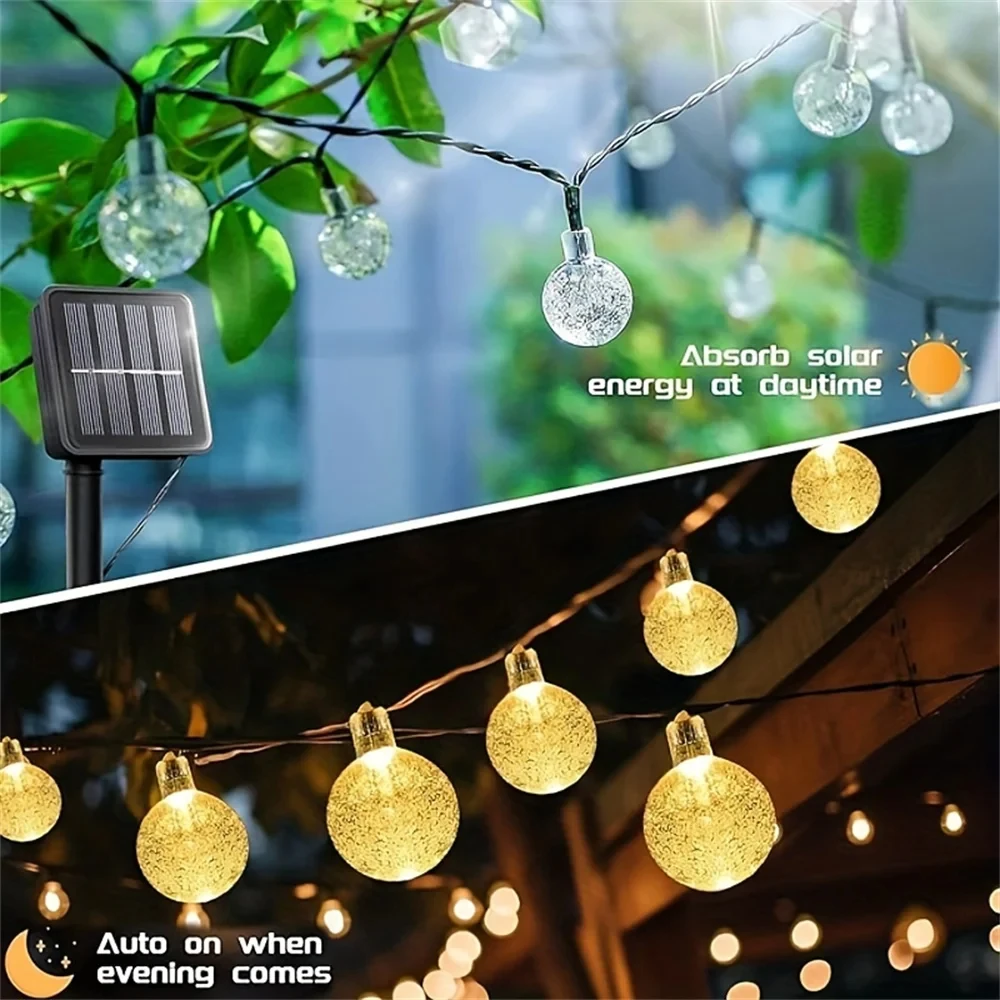 Eight Function LED Solar Bubble Ball Lights String Outdoor Courtyard Waterproof Lights Christmas Decoration Atmosphere Lights