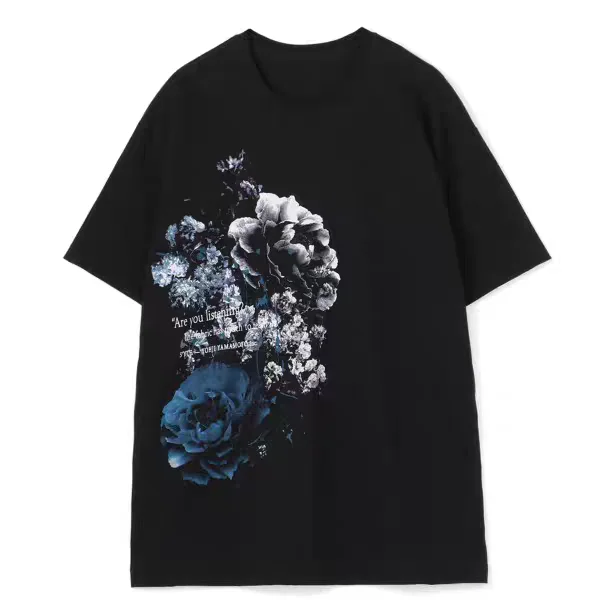 YAMAMOTO-Style T-shirt ,HighQuality Dark Theme"Blue Forest Flowers"" Pattern Printed,100% Cotton Loose Short-Sleeved" — купить у AliExpress WW