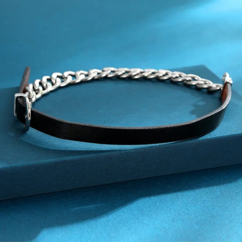 

Black leather chain spliced necklace, fashionable leather collar ring, personalized and versatile collarbone accessory collar