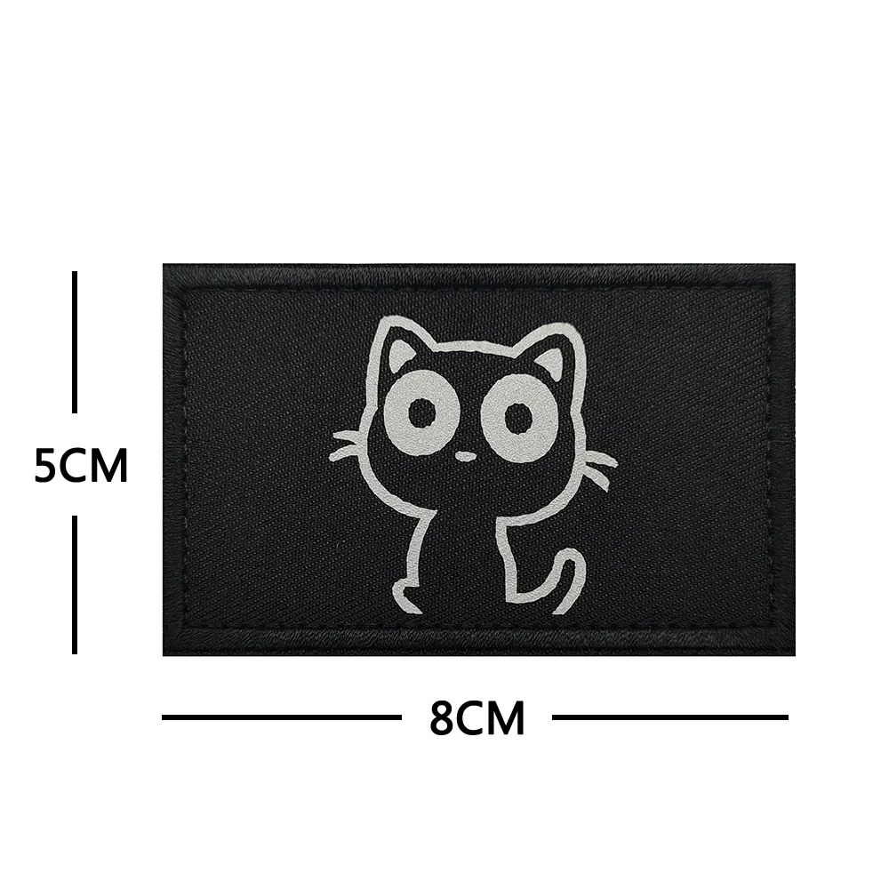 Cat Reflective Embroidered Patches on Clothes Hook and Loop Tactical Military Backpack Cute Cartoon Badges Anime Patch