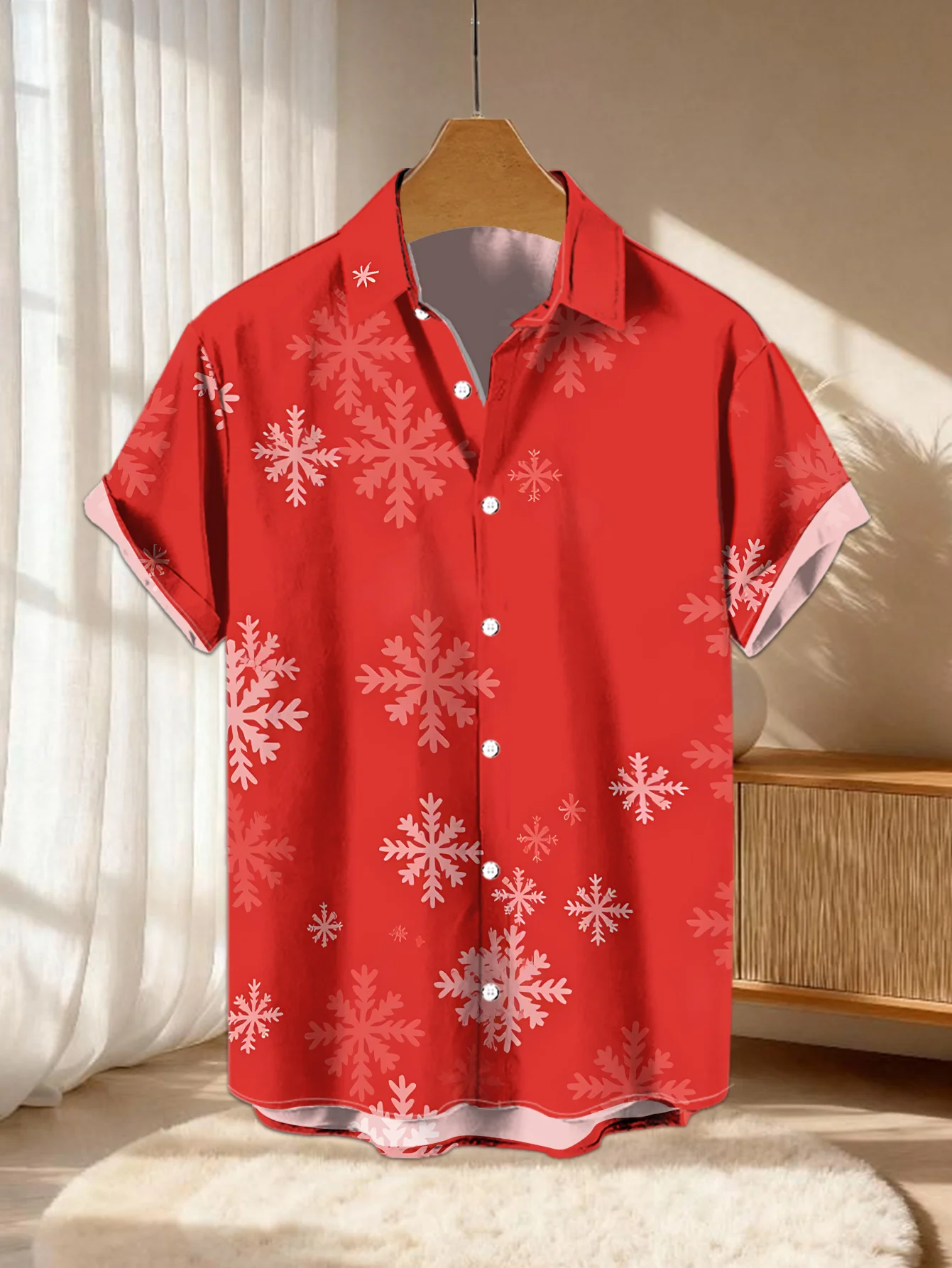 Men Short Sleeve Shirt Christmas Geometric Tree Print Lapel Casual Holiday Party Button Down Tops Men's Clothing
