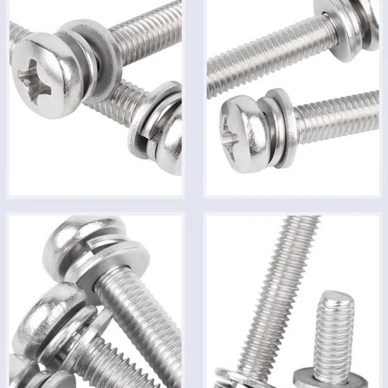 الصليب فيليبس مقلاة مستديرة رئيس SEM المسمار شقة غسالة الربيع طوقا تجميع الترباس M2 ~ M10 A2-70 304 الفولاذ المقاوم للصدأ جودة عالية