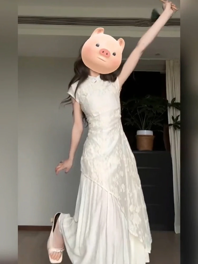 

New Chinese Sle Embroidered Patchwork Dr Women Summer Cool Feeling National Sle Long Skirt A-Line Dr