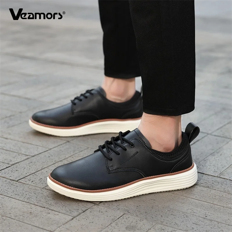 Men's Fashion PU Leather Casual Shoes Daily  Walking Shoes Comfortable Business Dress Sneakers  Breathable Lace-up Low Top Shoes