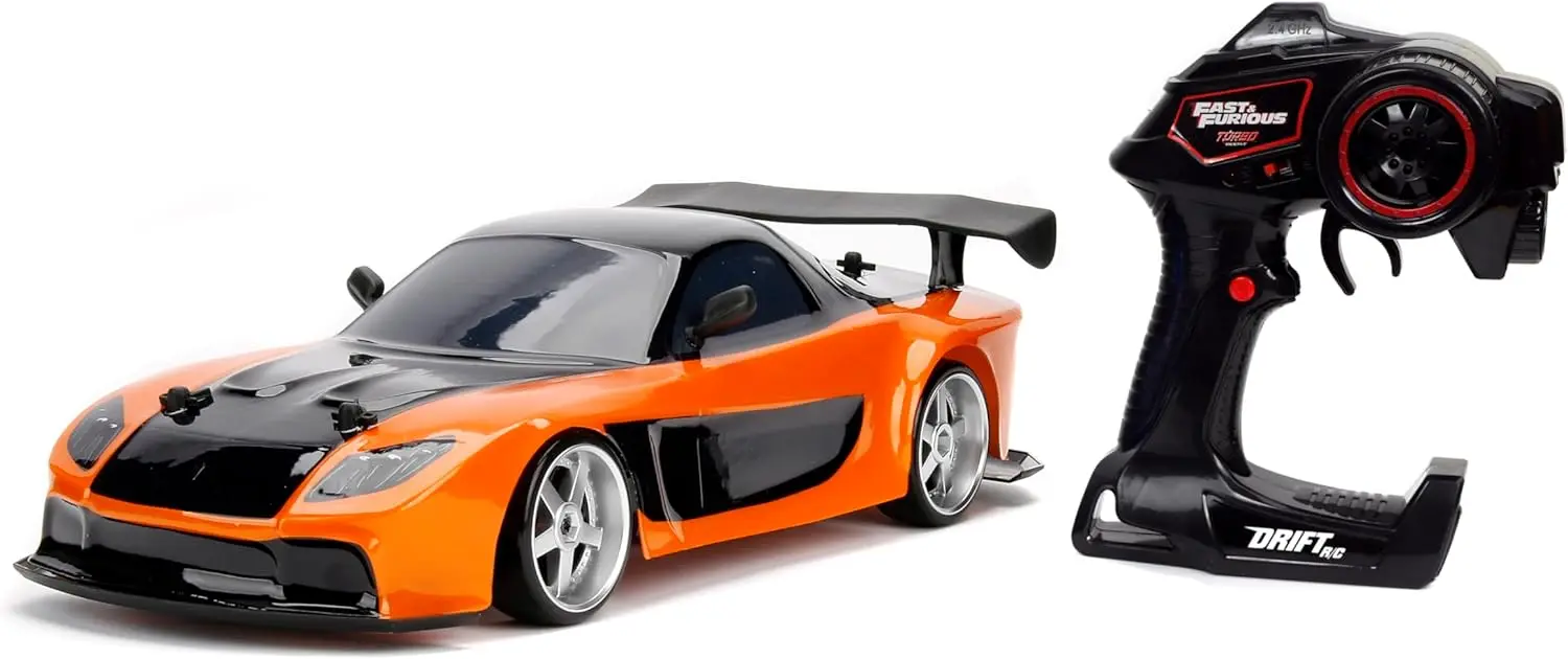 Toys Fast & Furious Han’s Mazda RX-7 Drift RC Car, 1: 10 Scale 2.4Ghz Remote Control Orange & Black, Ready to Run, USB Charging