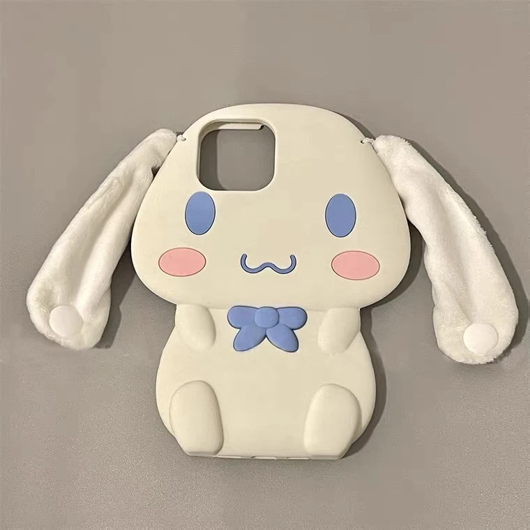 

Трехмерные мягкие силиконовые чехлы Sanrio Cinnamoroll с плюшевыми ушками для iPhone 14 13 12 11 Pro Max, Противоударная задняя крышка