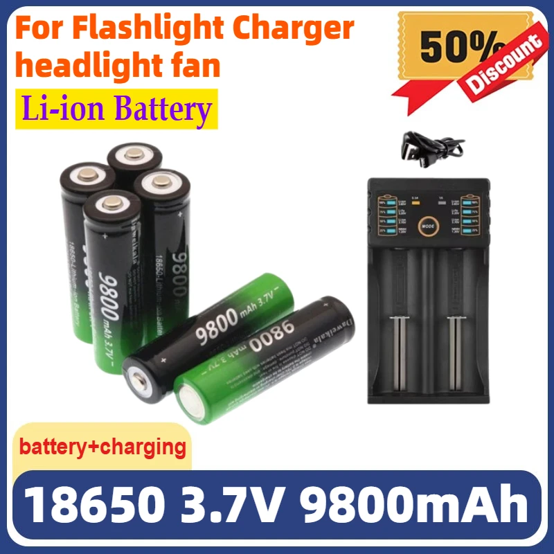 

3.7V 9800mAh Lithium Batteries Flashlight 18650 Rechargeable-Battery for Flashlight Charger Headlight Fan