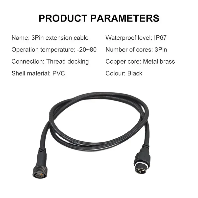 3Pin Waterproof Extension Cable 0.3/0.5/0.75/1.0/1.5/2.5 square meter Outdoor LED Plug Male to Female Aviation Power Connector